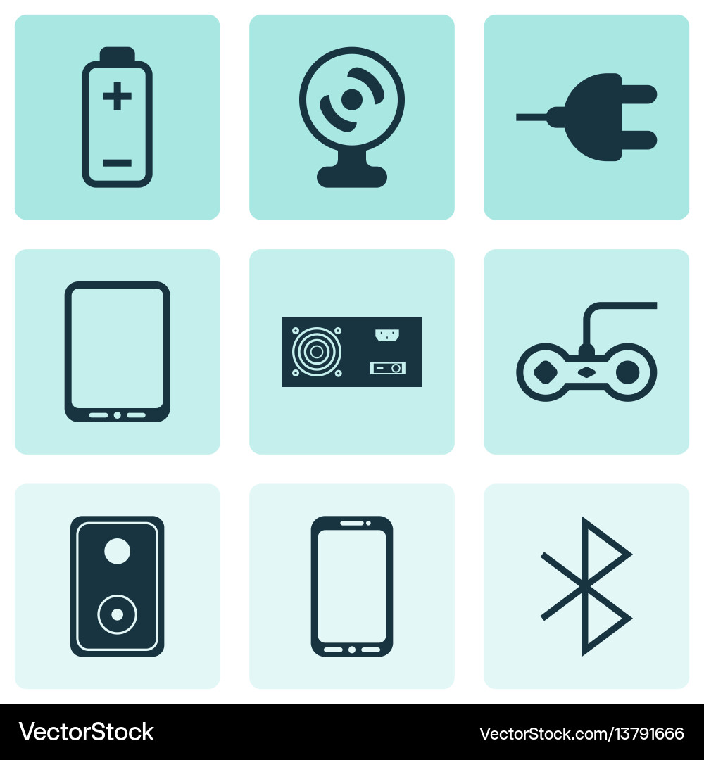 Set of 9 computer hardware icons includes battery Set of 9 computer hardware icons includes battery vector image