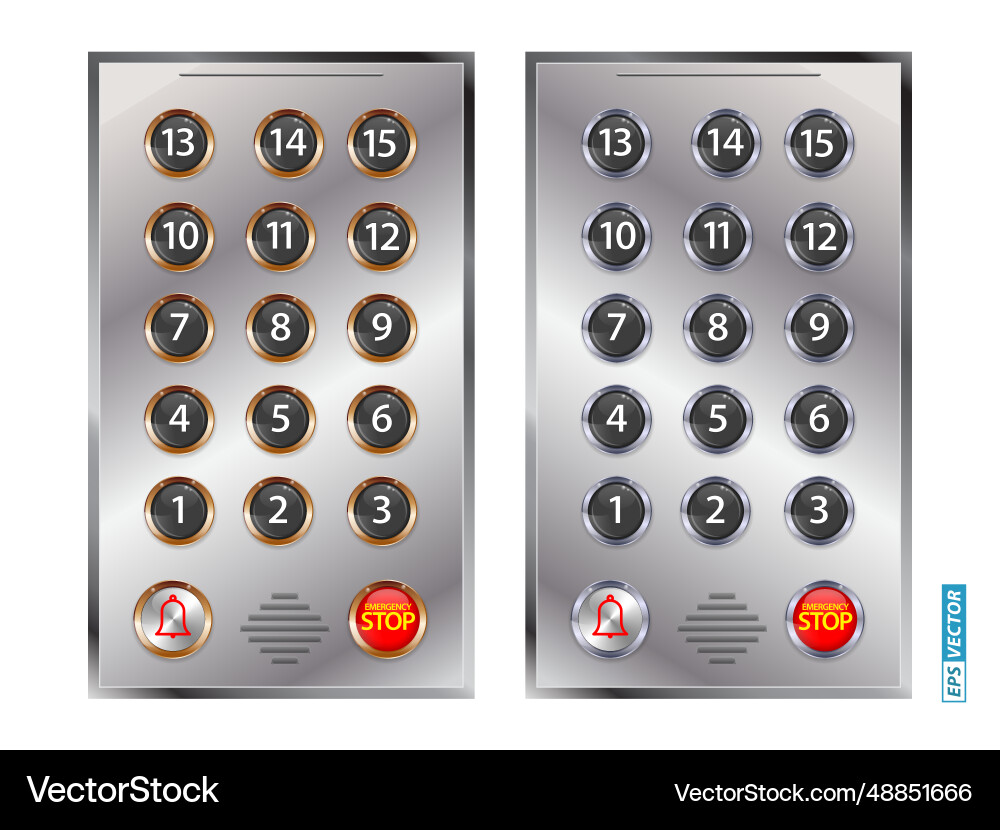 Set of realistic elevators buttons with chrome Set of realistic elevators buttons with chrome Vector Image