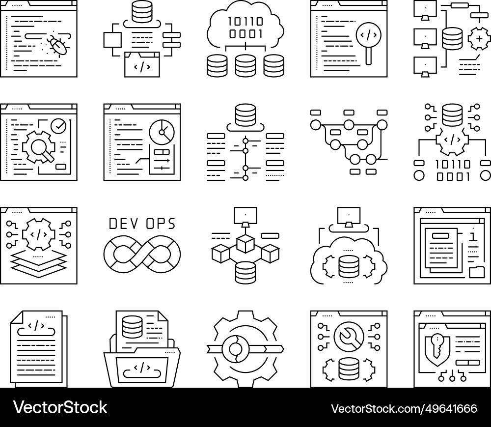Software engineer computer code icons set Software engineer computer code icons set vector image
