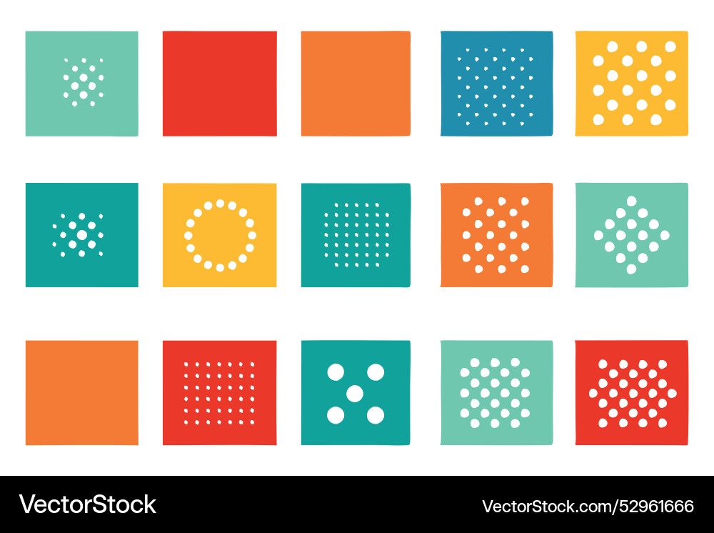 Squares featuring various dot patterns showcasing Squares featuring various dot patterns showcasing vector image