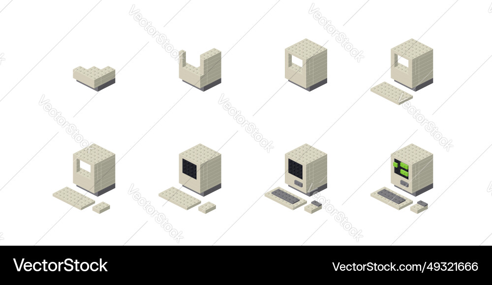 Step-by-step assembly of a retro computer Step-by-step assembly of a retro computer Vector Image