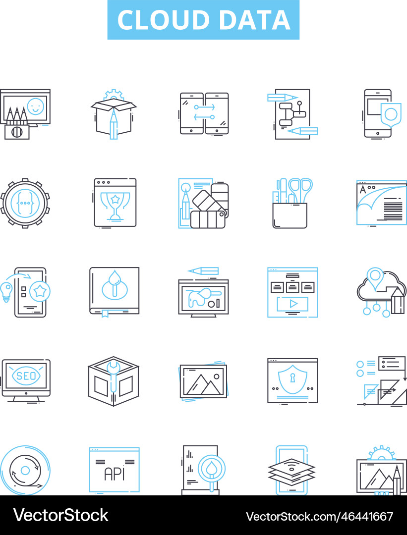 Cloud data line icons set Vector Image