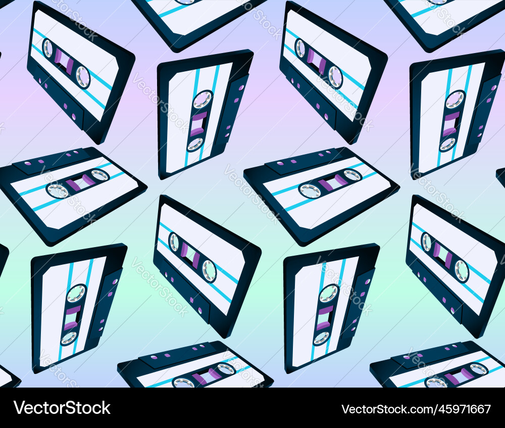 Compact cassette seamless pattern with floating vector image