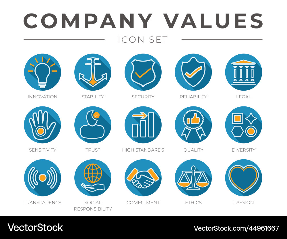 Company Core Values Icons - Flat Outline vector image