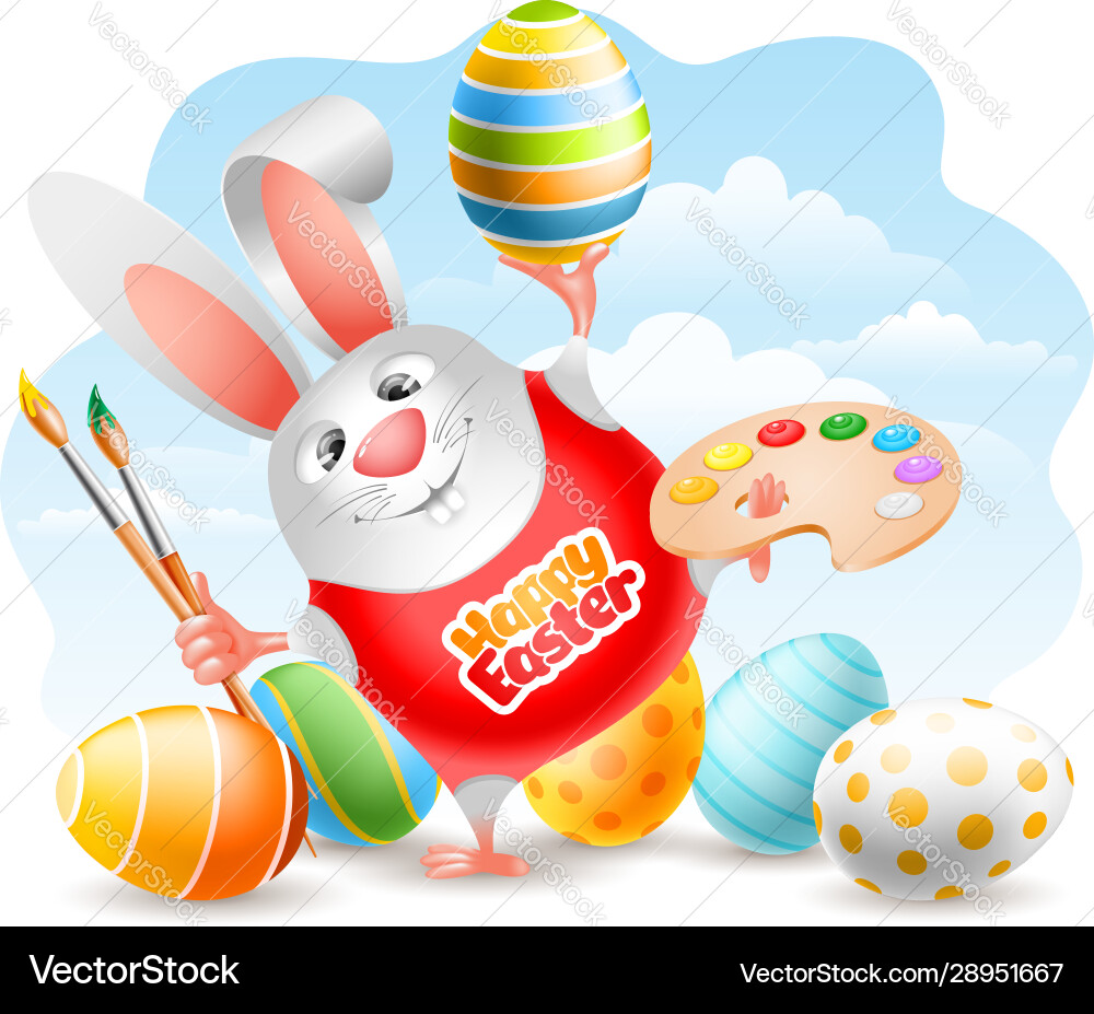 Easter bunny with art paint brushes palette Easter bunny with art paint brushes palette vector image