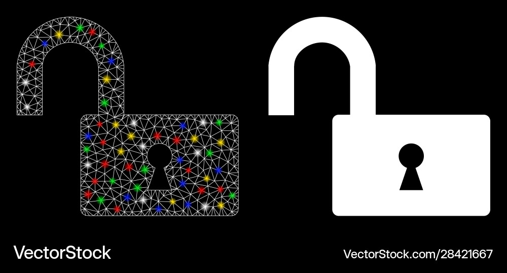 Flare mesh wire frame open lock icon with Vector Image