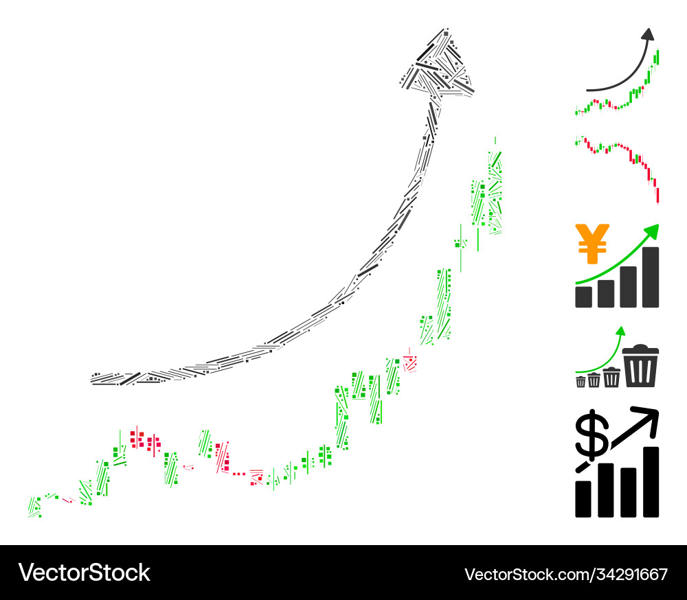 Line collage candlestick chart growth trend icon Line collage candlestick chart growth trend icon vector image