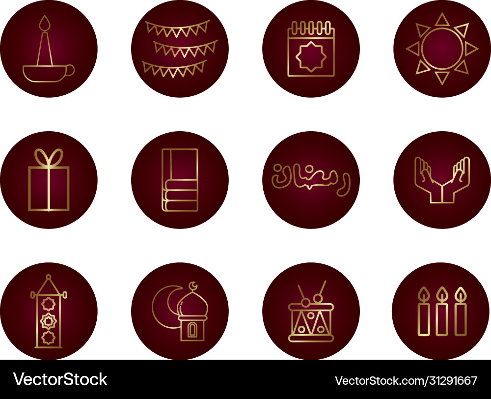 Ramadam kareem set block gradient style icons vector image