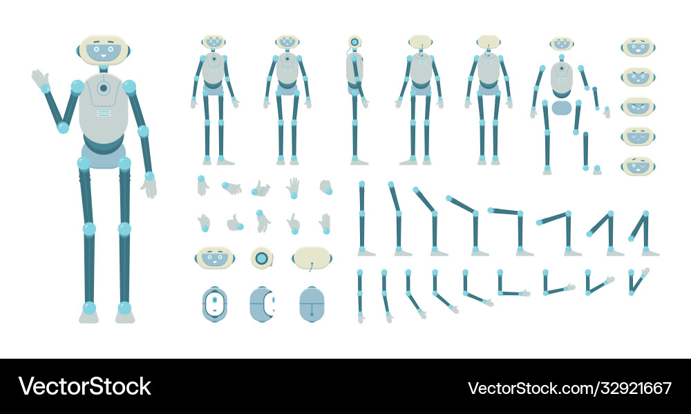 Robot android characters parts animation kit flat Robot android characters parts animation kit flat vector image