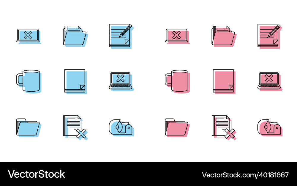 Set line document folder delete file Set line document folder delete file vector image