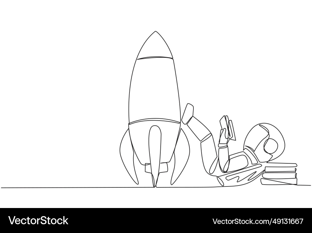 Single continuous line drawing astronaut lying Single continuous line drawing astronaut lying vector image