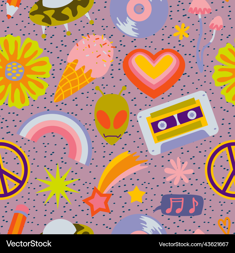 Teenage seamless 70s retro pattern hippie Teenage seamless 70s retro pattern hippie vector image