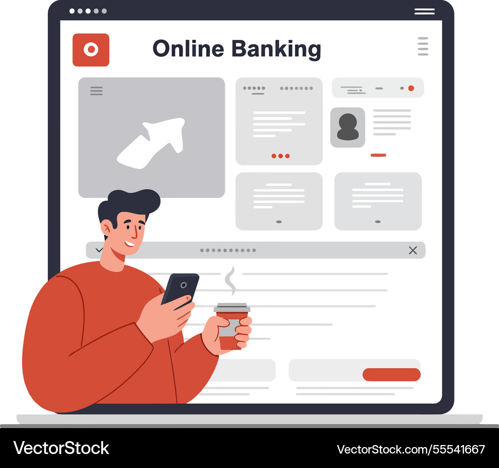 User interacting with online banking interface User interacting with online banking interface vector image