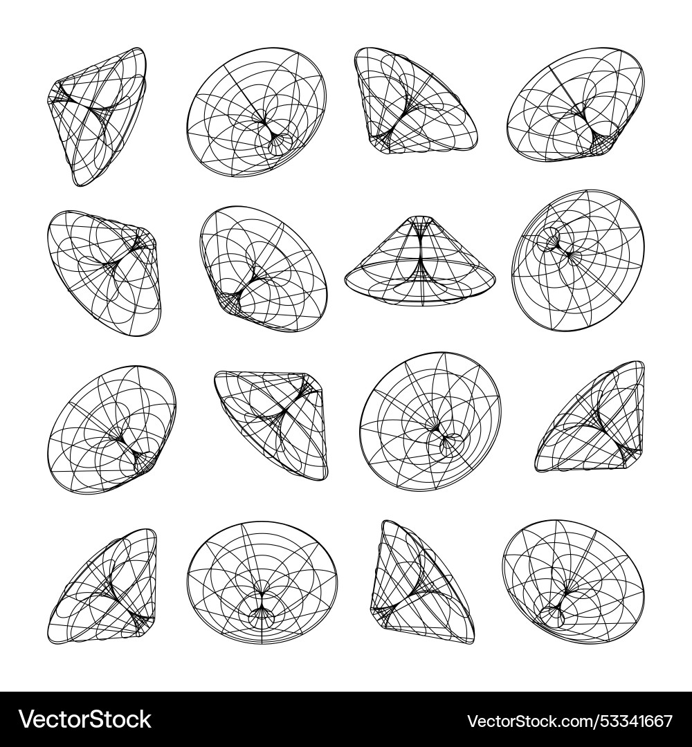 Wireframe lined shapes perspective mesh 3d grid Wireframe lined shapes perspective mesh 3d grid vector image