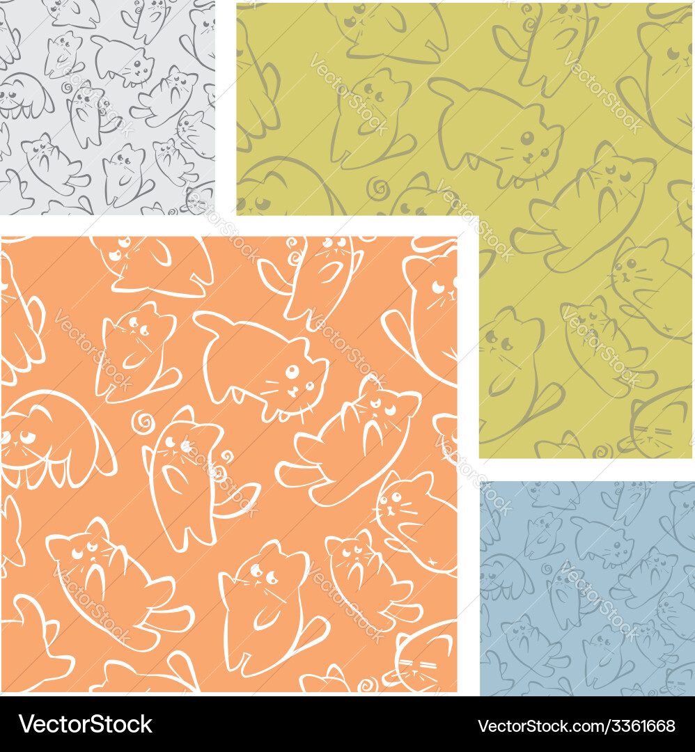 Cats and kittens - seamless pattern set vector image