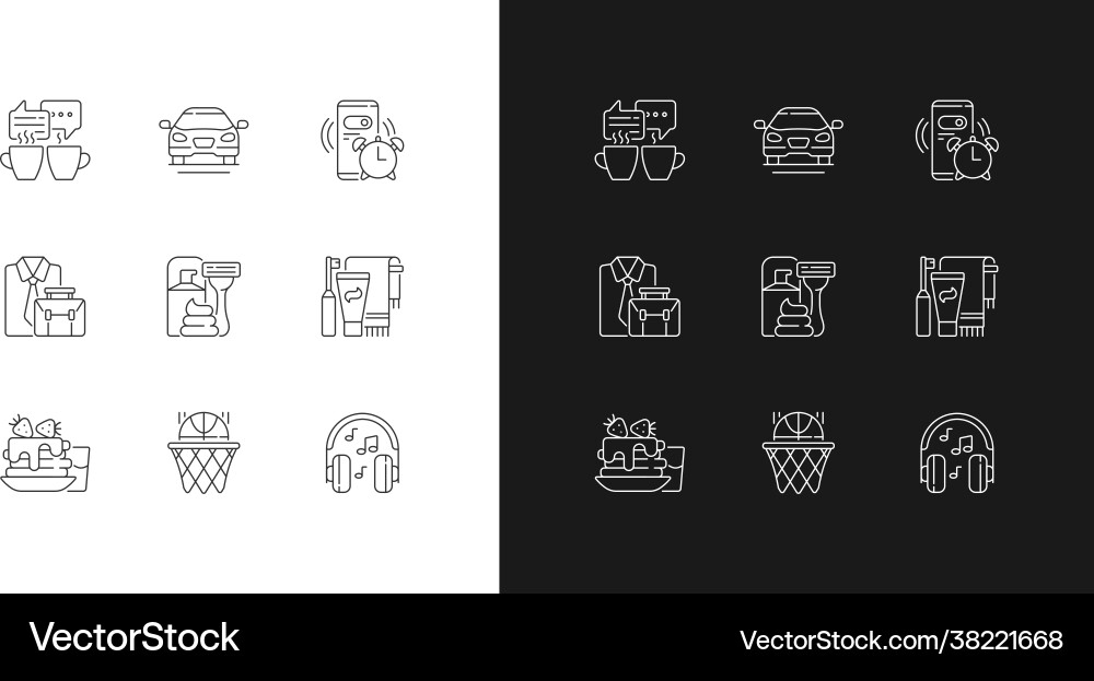 Daily routine linear icons set for dark and light Daily routine linear icons set for dark and light vector image