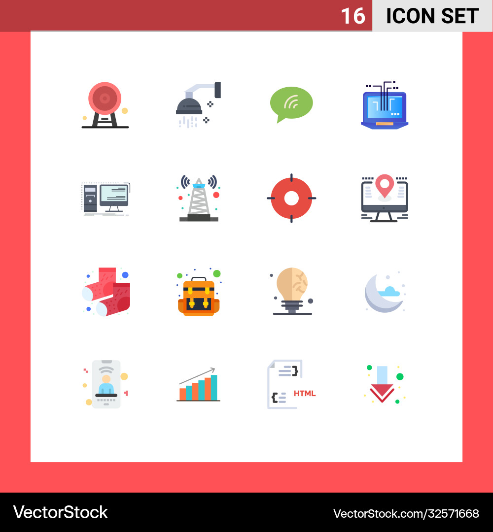 Mobile interface flat color set 16 pictograms Vector Image
