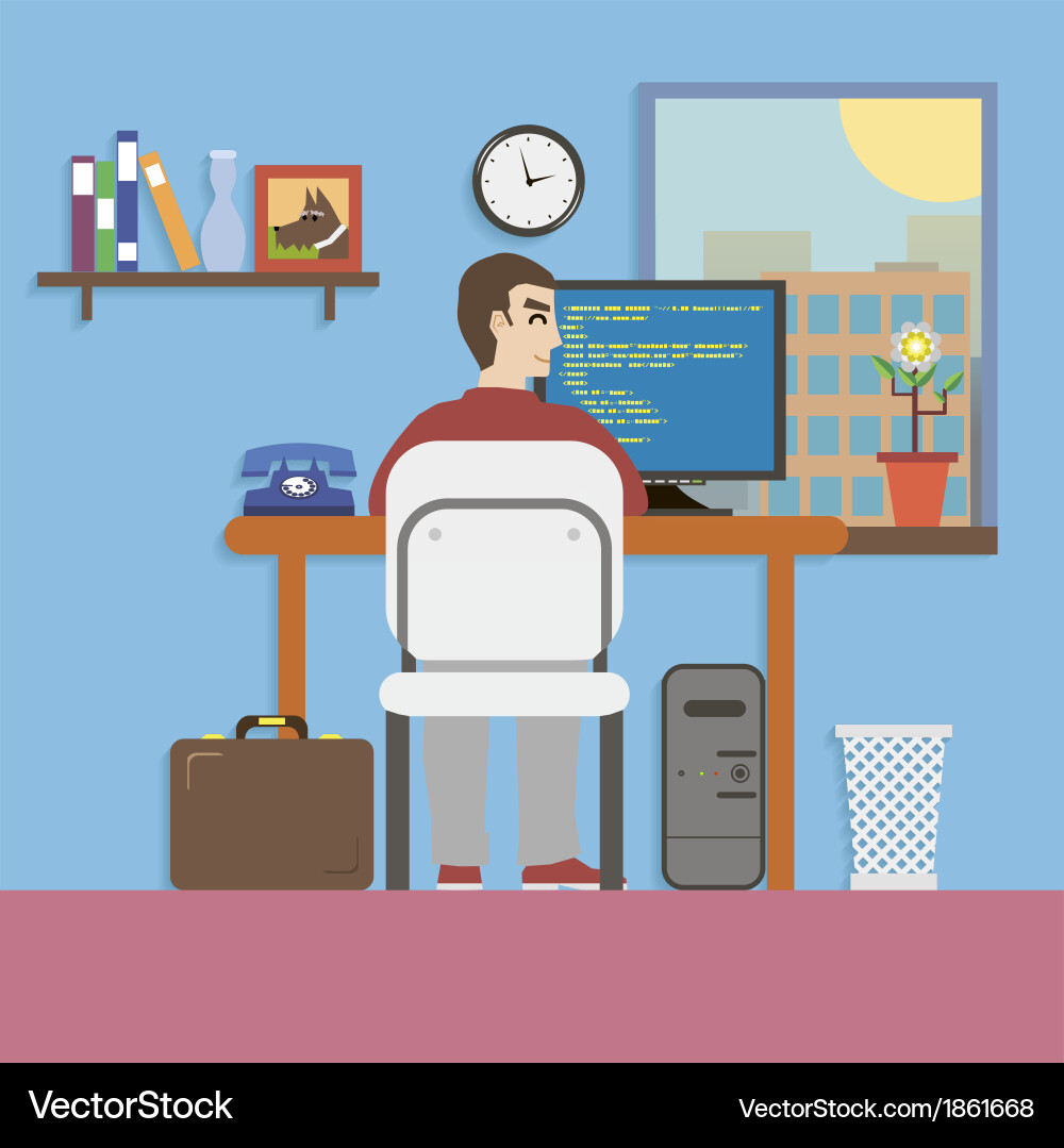 Moderner Workspace mit Code Vektorbild