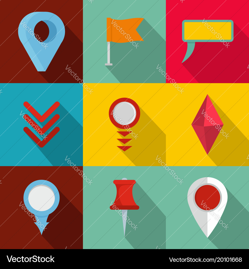 Point on map icons set flat style Vector Image