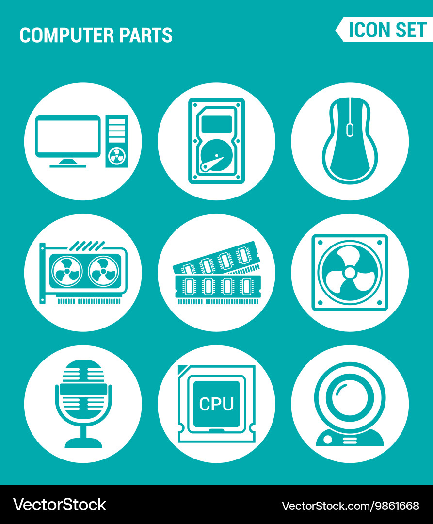 Set of round icons white computer parts Vector Image