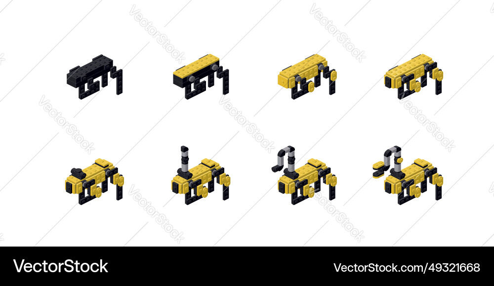Stages of robot assembly for animation Stages of robot assembly for animation vector image