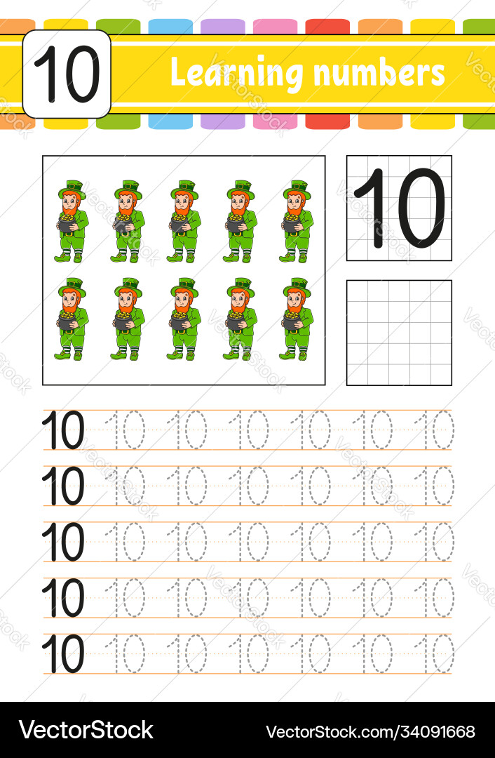 Trace and write numbers handwriting practice Vector Image