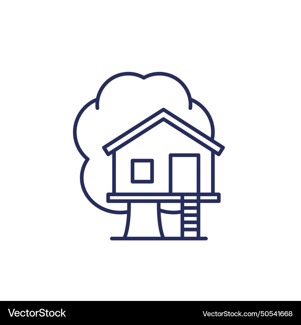 Treehouse cabin on a tree line icon Vector Image