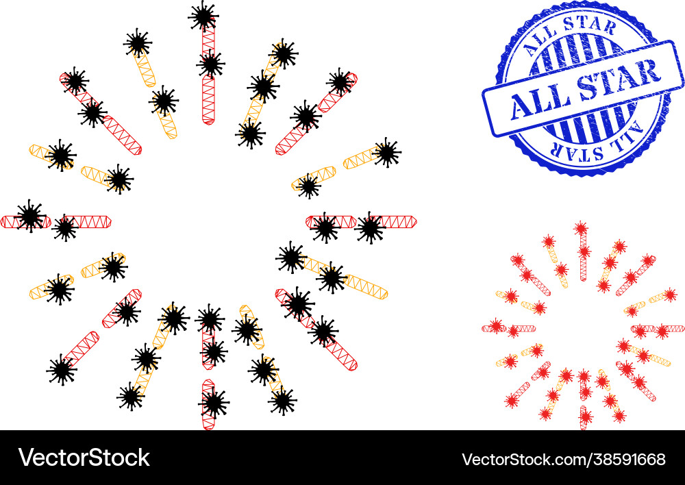 Triangulated mesh shine rays icons with pathogen Triangulated mesh shine rays icons with pathogen vector image