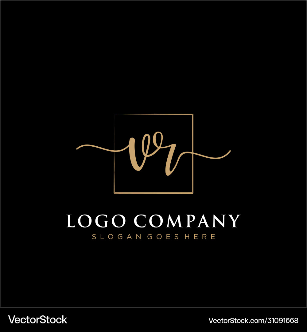 Vr initial handwriting logo with rectangle Vector Image
