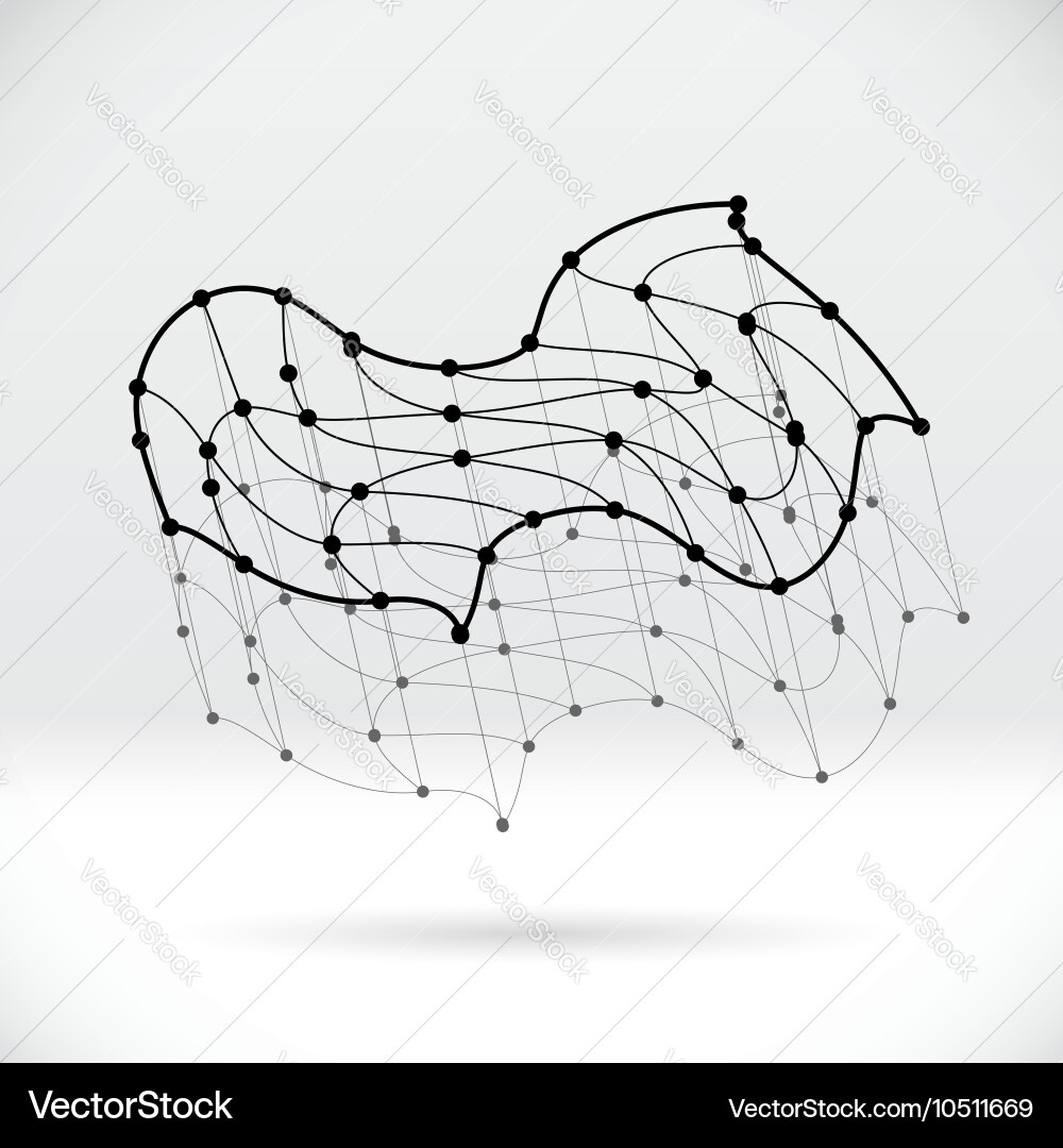 Abstract 3d wireframe shape with connected vector image