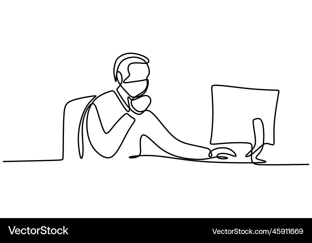 Continuous line drawing of man look computer Continuous line drawing of man look computer vector image