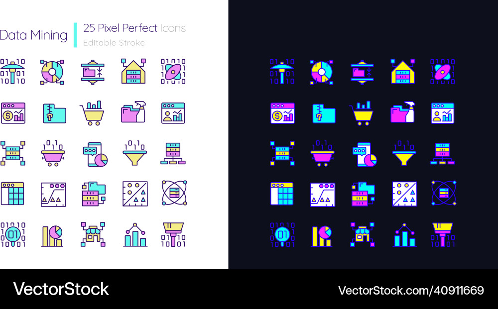 Data mining light and dark theme rgb color pixel Data mining light and dark theme rgb color pixel vector image