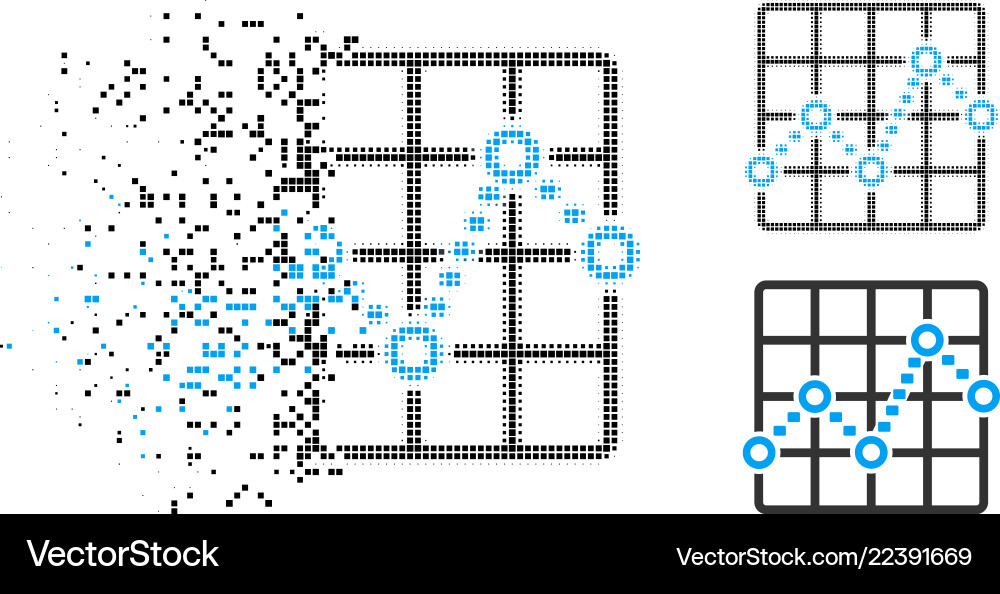 Fractured dotted halftone line grid plot Fractured dotted halftone line grid plot vector image