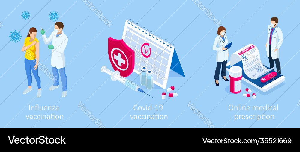 Isometric vaccination and immunization time vector image