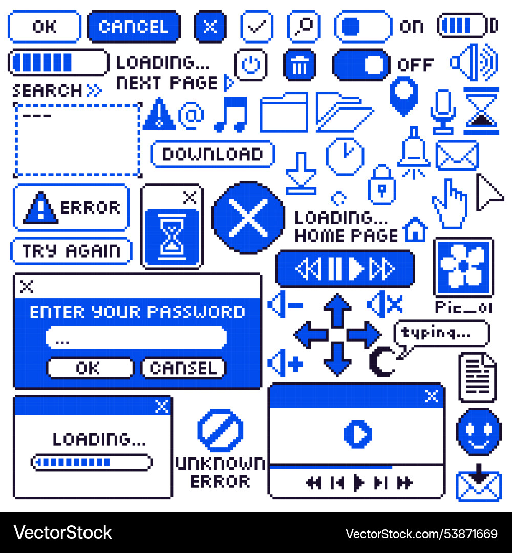 Retro 8-Bit Computer Icons vector image