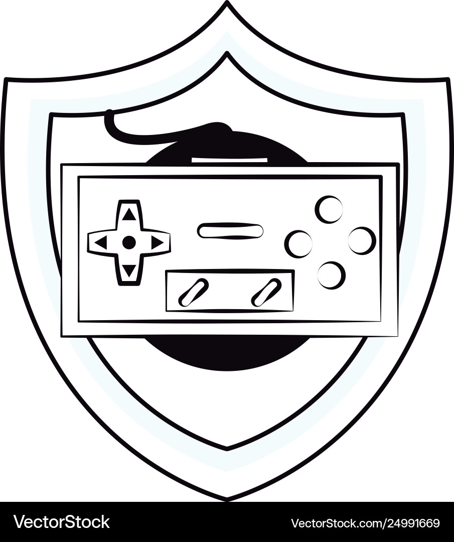 Retro console gamepad shield emblem vector image