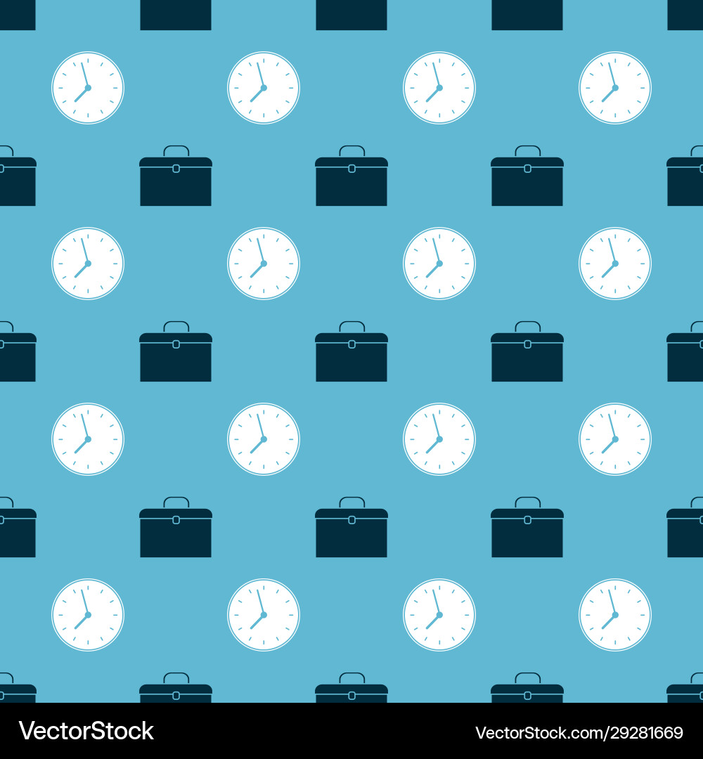 Set briefcase and clock on seamless pattern Set briefcase and clock on seamless pattern Vector Image