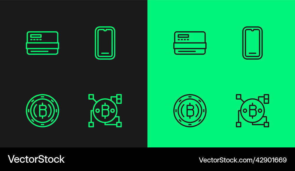 Set line blockchain technology bitcoin Set line blockchain technology bitcoin vector image
