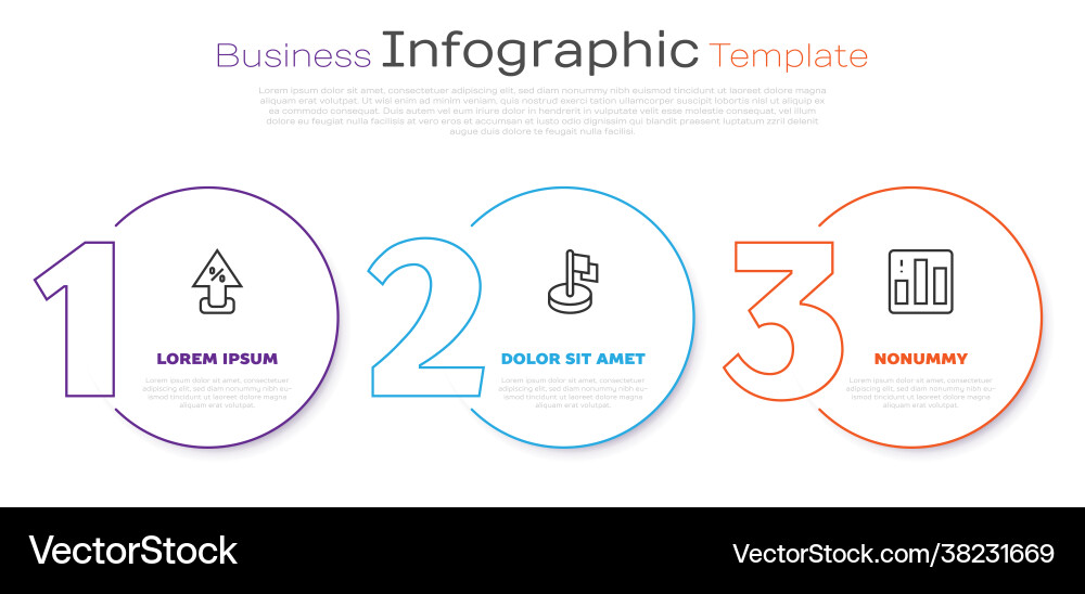 Set line percent up arrow flag and pie chart vector image
