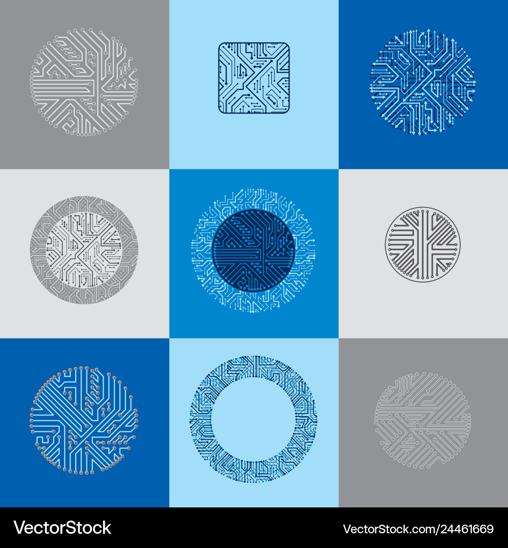 Set of technology cpu designs with square Set of technology cpu designs with square vector image
