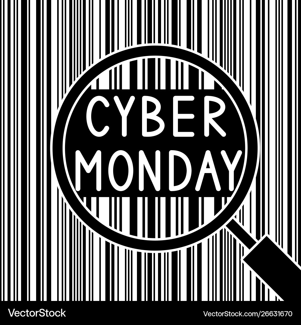 Bar code and cyber monday through magnifying Bar code and cyber monday through magnifying vector image