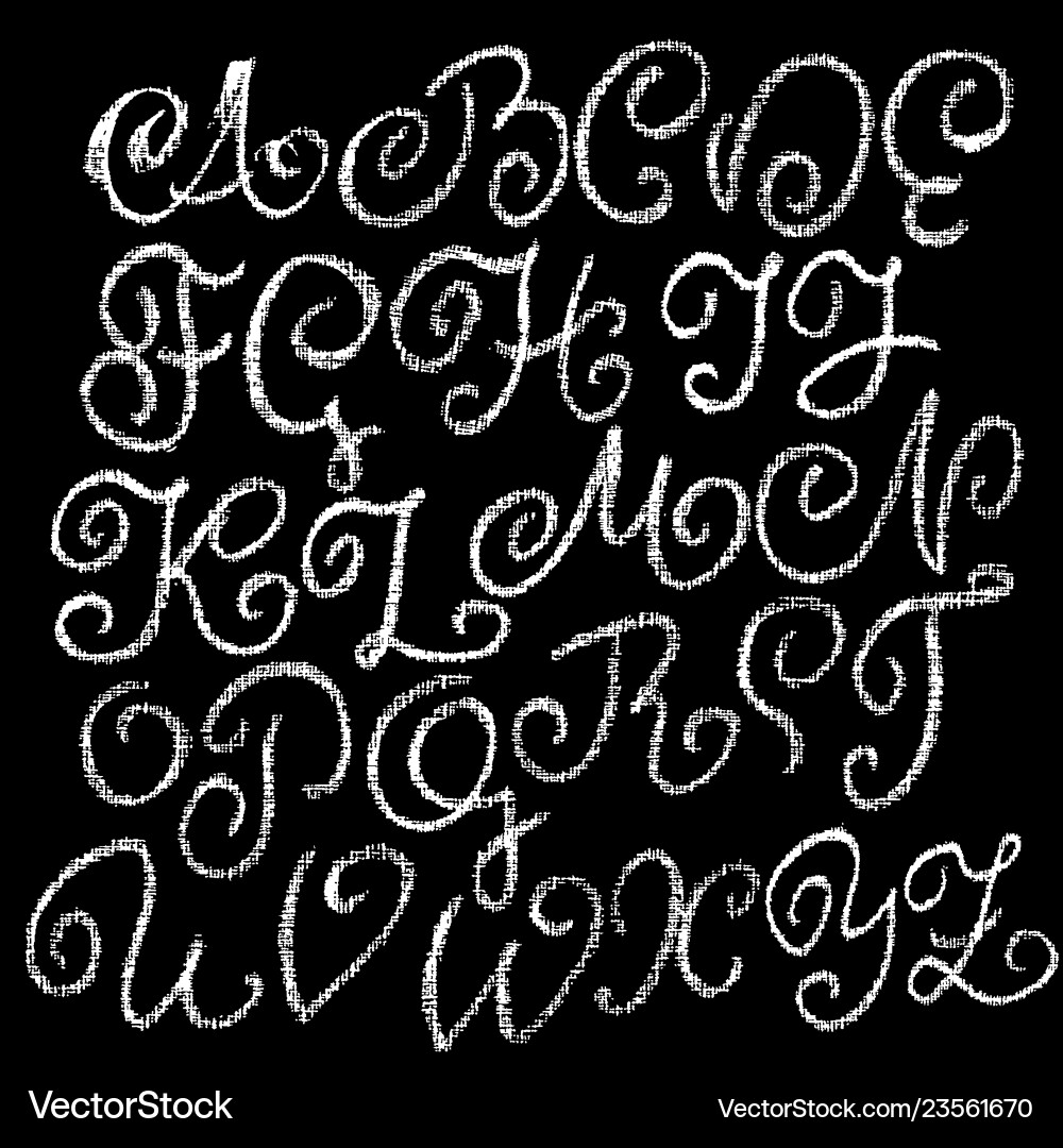 Chalk curly font grunge script on chalkboard Chalk curly font grunge script on chalkboard vector image