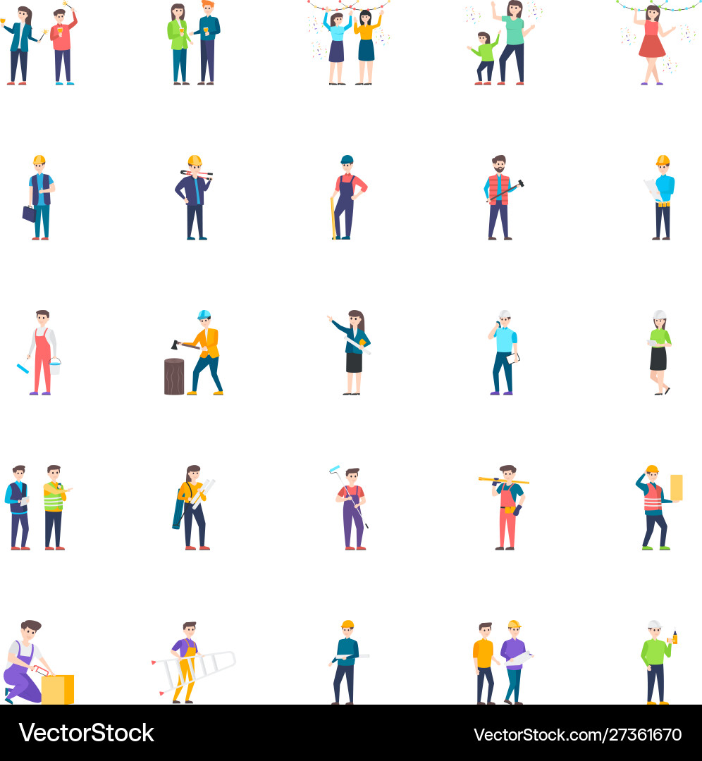 Constructor builder engineer flat characters Vector Image