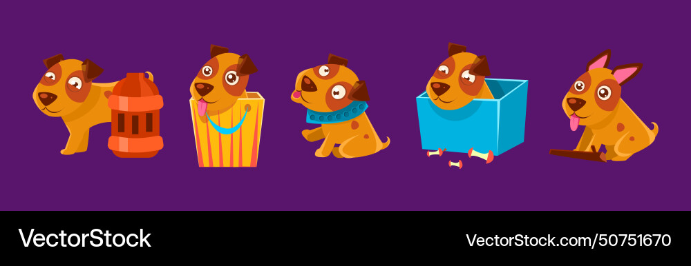 Funny brown puppy dog in different activity Funny brown puppy dog in different activity vector image