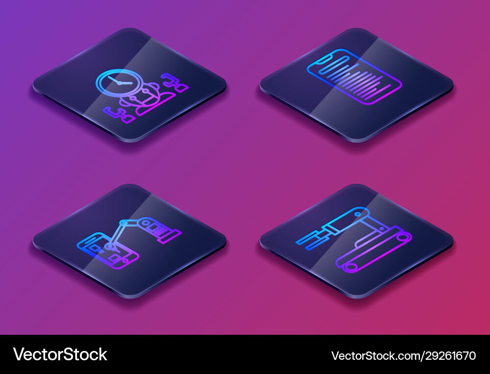 Set isometric line robot and digital time manager vector image