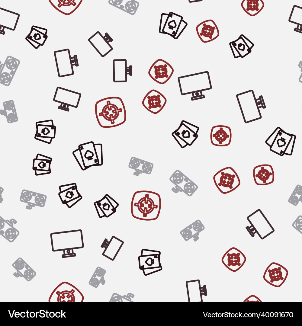 Set line playing cards computer monitor game vector image