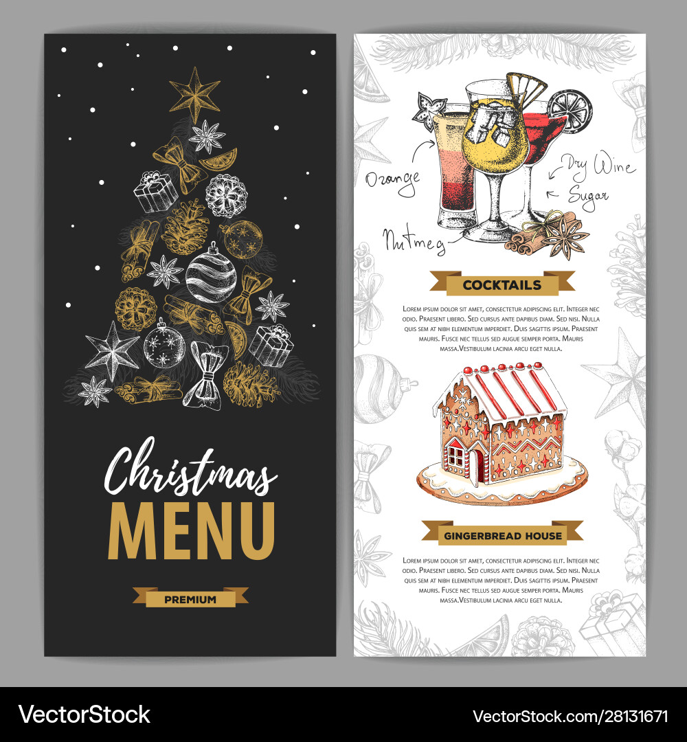 Christmas menu design with sweet gingerbread house Christmas menu design with sweet gingerbread house vector image