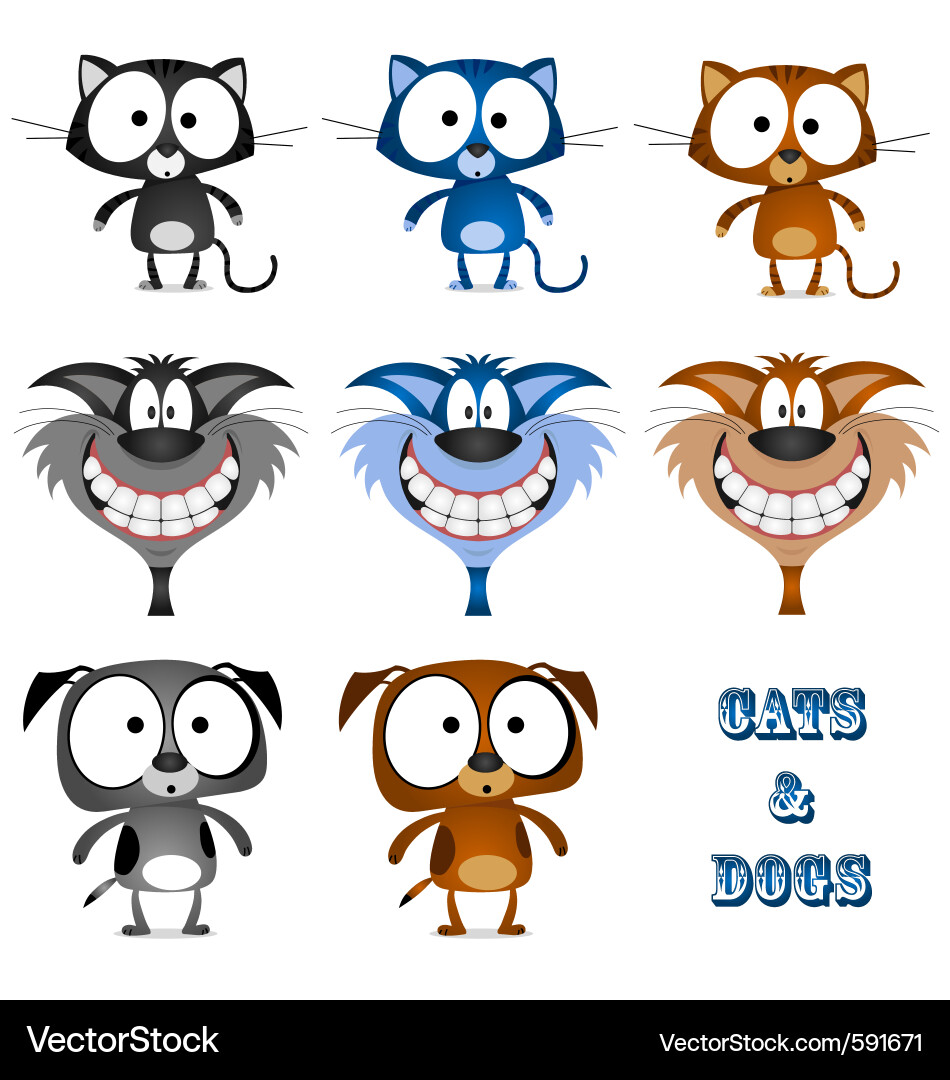 Cute Cartoon Cats and Dogs Vector Image