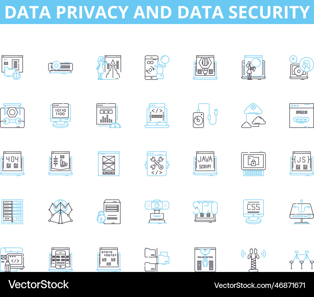 Data privacy and security linear icons set Data privacy and security linear icons set vector image