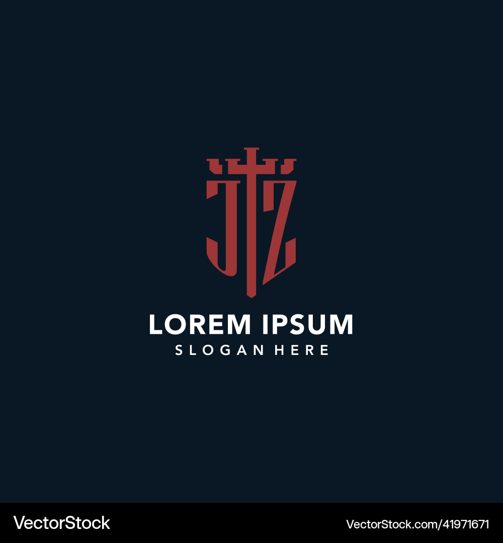 Jz initial monogram logos with sword and shield Vector Image